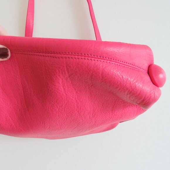 VINTAGE 80s CARLOS FALCHI Bubblegum Pink Leather Butterfly  Slouch Crossbody Bag - Picture 10 of 16